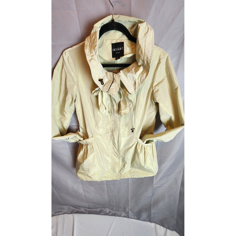 Insight New York Women Shimmer Ruffle Water Resistant Jacket Pale Yellow Size 6